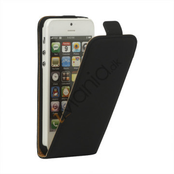 Lodret Læder Magnetisk Case iPhone 5 cover - Sort
