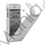 Lodret Magnetisk glitrende Powder Floral Flip Læder Taske til iPhone 5 - Hvid