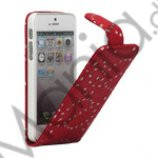 Lodret Magnetisk Glittery Powder Floral Flip Leather Case til iPhone 5 - Red