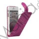 Lodret Magnetisk Glittery Powder Floral Flip Leather Case til iPhone 5 - Rose