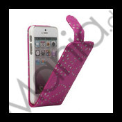 Lodret Magnetisk Glittery Powder Floral Flip Leather Case til iPhone 5 - Rose