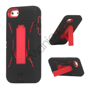 Snap-on Defender Case Cover med Holder til iPhone 5 - Sort / Rød