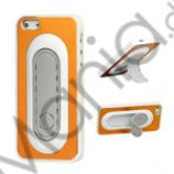 Børstet Metal & Plastic Combo Stand Case iPhone 5 cover - Gul / Hvid Kant