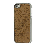 Tegneserie Graffiti Læder Coated Hard Case til iPhone 5 - Brun