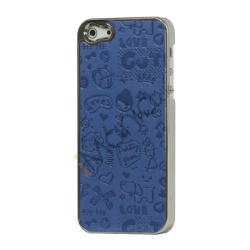 Tegneserie Graffiti Læder Coated Hard Case til iPhone 5 - Mørkeblå