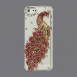Håndlavet 3D Peacock Bling Diamond Crystal Case iPhone 5 cover - Rose