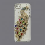 Håndlavet 3D Peacock Bling Diamond Crystal Case iPhone 5 cover - Farvelagt