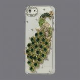 Håndlavet 3D Peacock Bling Diamond Crystal Case iPhone 5 cover - Grøn