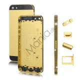 Metal iPhone 5 Bagcover med Ramme beklædt med smykkesten + sideknapper og simskuffe - Sort Smykkesten / Guld