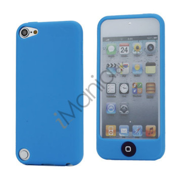 Cover med farvet home-knap Silikone Taske Shell for iPod Touch 5 - Baby Blue