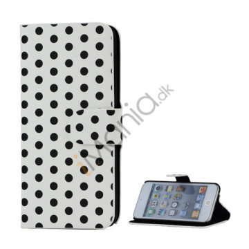 Tyndt Polkaprikket Holder Folio Læder Taske til iPod Touch 5 - Sort / Hvid