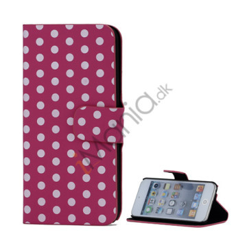 Tyndt Polkaprikket Holder Folio Læder Taske til iPod Touch 5 - Hvid / Rose