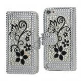 Glitrende Diamant Blomster Magnetisk Wallet Læder Case Cover til iPod Touch 5