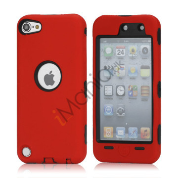 Snap-on Plastic og silikone Combo Defender taske til iPod Touch 5 - Sort / Rød