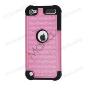 Skinnende Diamant Hard Cover med Soft Silicone Core Hybrid Shell Case til iPod Touch 5 - Sort / Pink