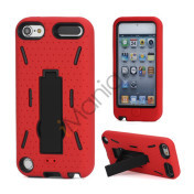Rugged Robot Style Plastic & Silikone Combo Taske med Holder til iPod Touch 5 - Sort / Rød
