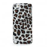 Leopard mønstret PU læder belagt Hard Case til iPod Touch 5 - Hvid / Brun