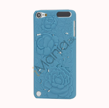 3D Præget Hult Smukke Blomster Hard Back Skin Case til iPod Touch 5 - Blå
