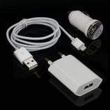 3 i 1 pakke med iPhone 5 lightning kabel, billader og væglader, hvid
