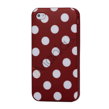 Polkaprikket iPhone 4 Cover i TPU Gummi - Hvide Prikker / Rød