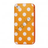 Polkaprikket iPhone 4 Cover i TPU Gummi - Hvide Prikker / Orange