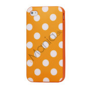 Polkaprikket iPhone 4 Cover i TPU Gummi - Hvide Prikker / Orange